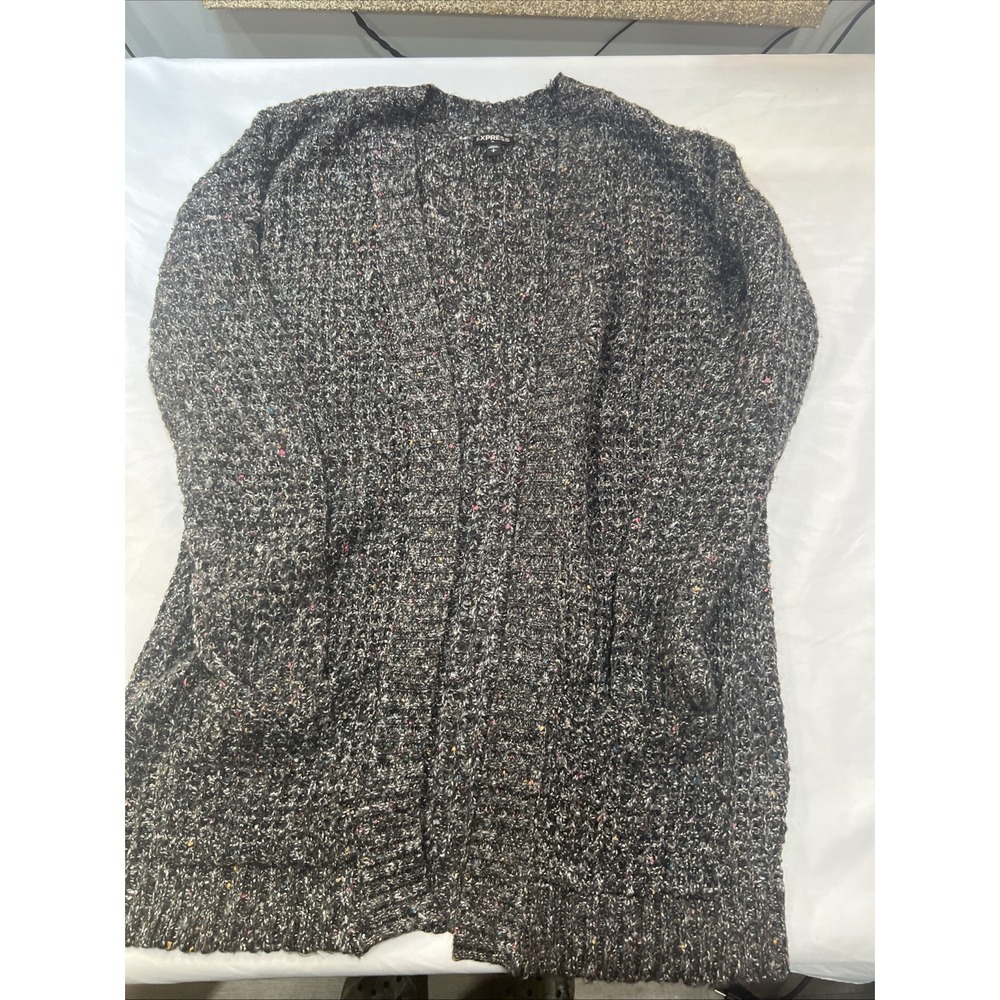 Express Open Front  S Charcoal Multi-colored Sweater Acrylic Blend Beautiful 200